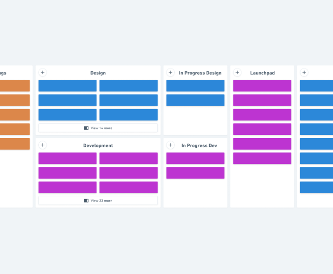 Kanban board built in Whimsical Projects for project management